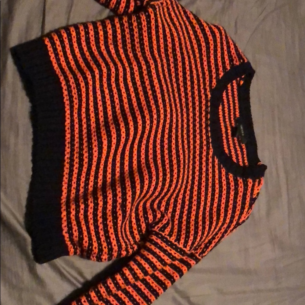Forever 21 Orange & Blue Crop Sweater